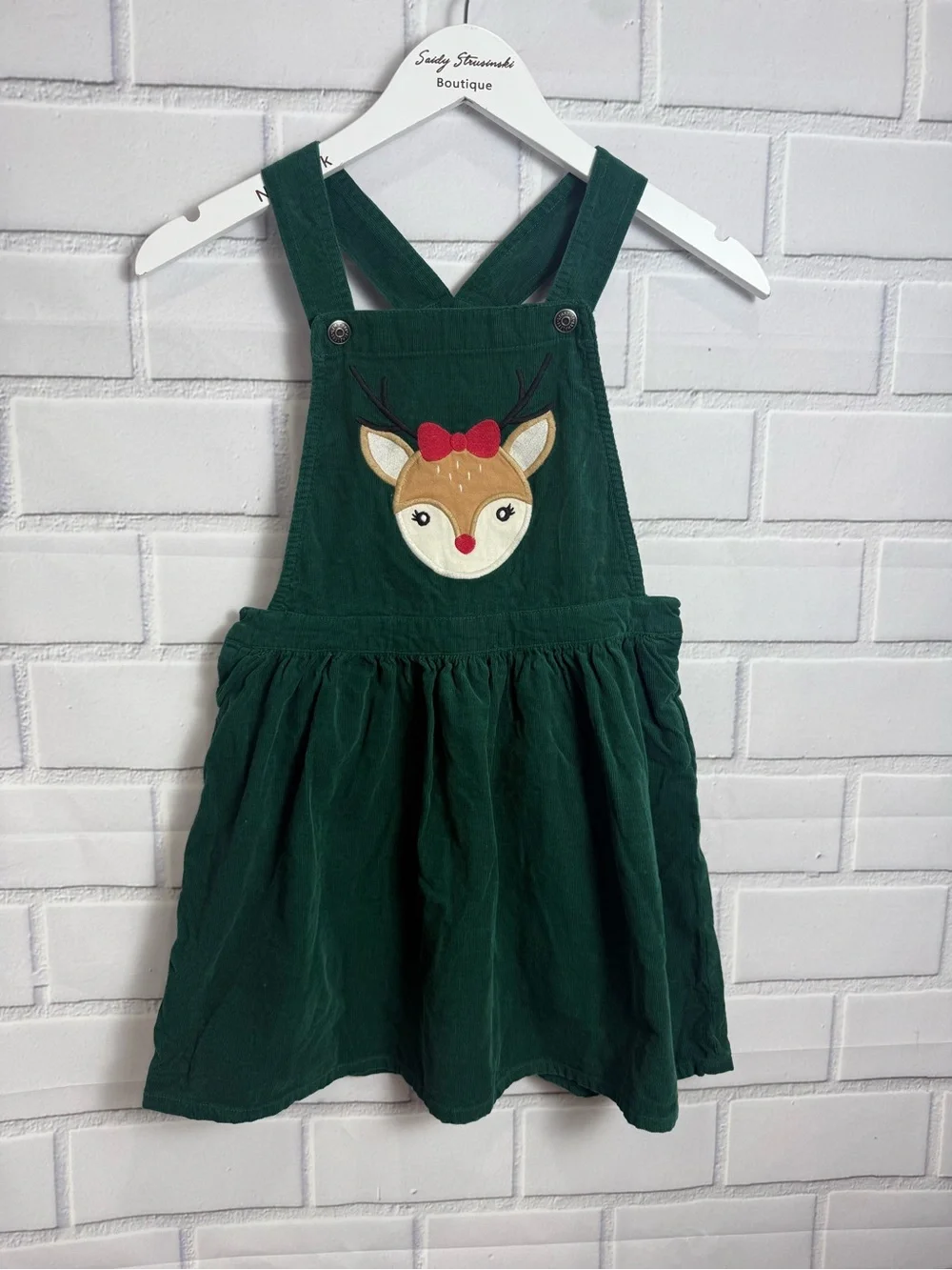 Gymboree Girls Green Corduroy Reindeer Jumper Dress Size 8 Christmas Holiday